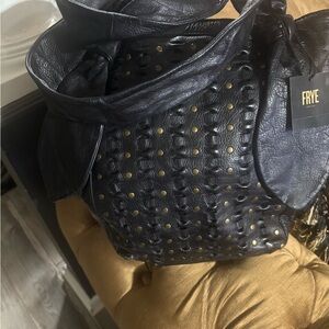 Frye Black Woven Leather Shoulder Bag
